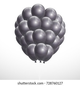 A realistic black color balloon isolated on the Transparent Background. Beautiful Vector Illustration of a flying upward Glitter Ball with Helium.