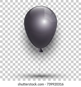 A realistic black color balloon isolated on the Transparent Background. Beautiful Vector Illustration of a flying upward Glitter Ball with Helium.