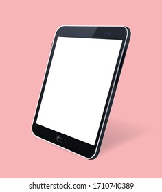 Realistic Black Color Mockup of a Table with Blank Touch Screen on Coloured Background . Isolated Vector Elements