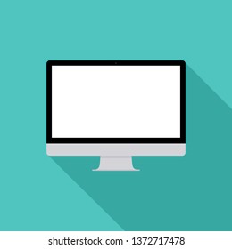 realistic black computer display Isolated on blue background. Vector Illustration.