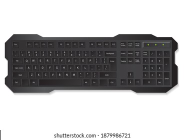 Realistic black computer keyboard top view isolated on white background