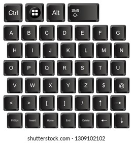Realistic Black Computer keyboard for training guide. Vector illustration image.