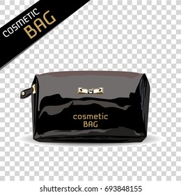 Realistic Black cosmetic bag. Vector illustration. 