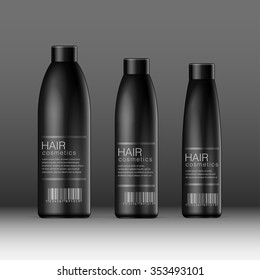 Realistic Black Cosmetics bottle can, Deodorant, Air Freshener. Vector illustration