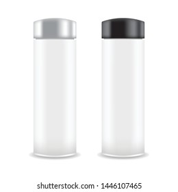Realistic black cosmetics container for soap, cream, lotion, shampoo vector illustration. Mock Up for cosmetics product