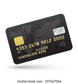 Realistic Black Credit card isolated on white background. Vector illustration.