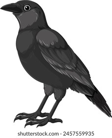 Realistic black crow standing, vector art