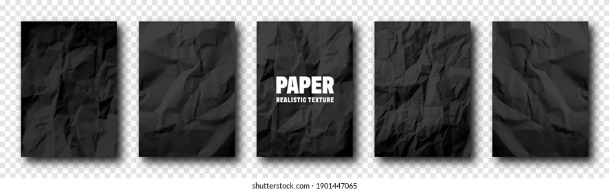 Realistic black crumpled paper texture. Rough grunge old blank. Torn edges. Vector illustration.
