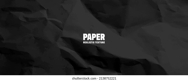 Realistic black crumpled paper texture pattern. Rough grunge old blank. Vector abstract background.