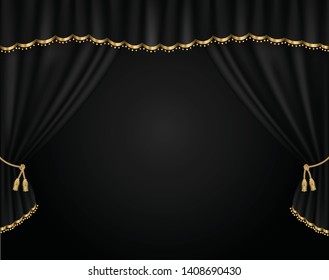 Realistic black curtain vector illustration for promotion and poster advertising.