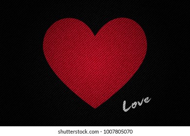 Realistic Black Denim texture of Red heart vector illustration design for Valentine concept idea