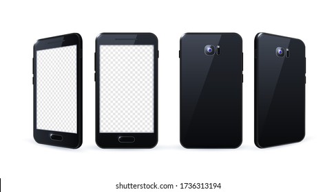Realistic Black Detailed Smartphone Mockup on White Background . Isolated Vector Elements