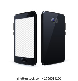 Realistic Black Detailed Smartphone Mockup on White Background . Isolated Vector Elements