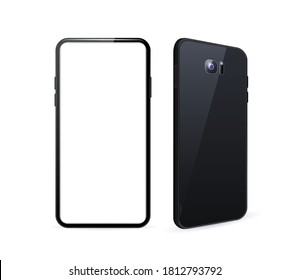 Realistic Black Detailed Smartphone Mockup Background . Isolated Vector Elements
