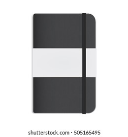 Realistic Black Diary, Notebook with Paper Tape and Elastic Band. Vector