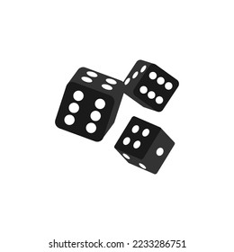 Realistic black dice isolated 3d objects. Gambling games, casino, craps, tabletop or board games. Vector illustration.