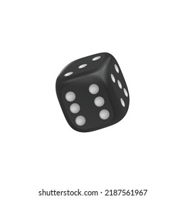 Realistic black dice with numbers of dots, vector illustration isolated on white background. Board game element, isometric view, gambling and tabletop cube