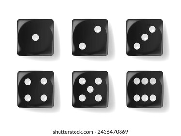 Realistic Black Dice With White Dots. Crafted From Durable Materials For Precision Rolls. Ideal For Tabletop Games