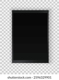 Realistic black digital tablet with turned-off screen, modern slim design, and soft shadow, isolated on transparent background, ideal for technology presentations, mockups, and branding