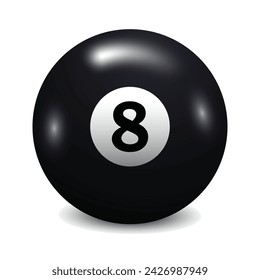 Realistic black eight ball vector illustration, billiards ball, snooker or pool game ball	
