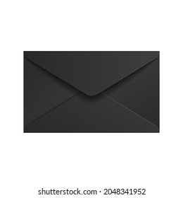 Realistic black envelope. Closed envelope mockup isolated on white background, folded letter. Vector illustration
