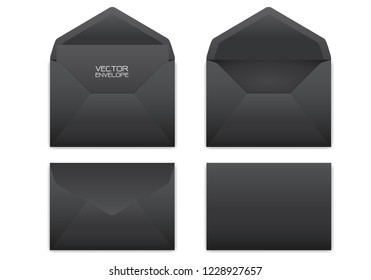 Realistic black envelope set on white background vector illustration.