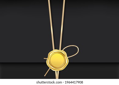 Realistic black envelopes with a gold stamp on a light background. Vector illustration of the wax luxury seal.Design element.
