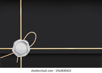 Realistic black envelopes with a silver stamp on a light background. Vector illustration of the wax luxury seal.Design element.