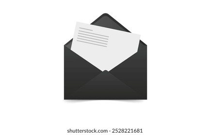 Envelopes pretos realistas. Envelope desdobrado isolado