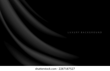 Realistic black fabric wave dark blank space for text place luxury background texture vector illustration.