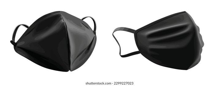 Realistic black face mask set, Template Vector isolated