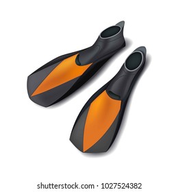 Realistic black flippers, front view, isolated on white background.