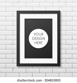 Realistic black frame A4 on the brick wall background. It can be used for presentations. Vector EPS10 illustration. 
