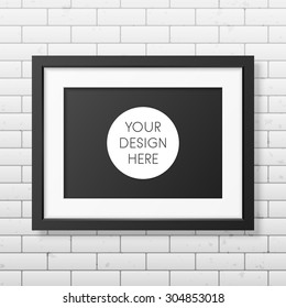 Realistic black frame A4 on the brick wall background. It can be used for presentations. Vector EPS10 illustration. 