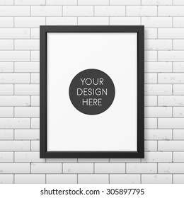 Realistic black frame A4 on the brick wall background. It can be used for presentations. Vector EPS10 illustration. 