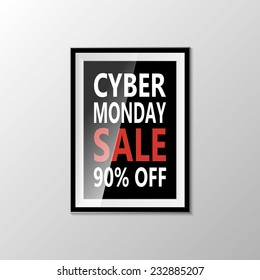 Realistic black frame isolated on white background. Cyber monday sale banner. Vector illustration EPS10