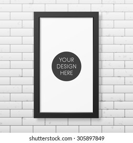 Realistic black frame on the brick wall background. It can be used for presentations. Vector EPS10 illustration. 