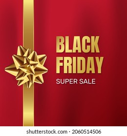 Realistic black friday banner in red and golden. -  Vector.