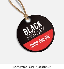 Realistic Black Friday round banner . Black Friday design, label, sale, discount, advertising, marketing price tag