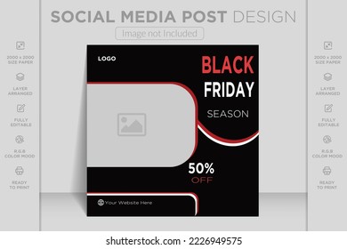 Realistic black Friday sale special offer social media post, banner 3d render template for marketing
