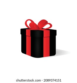 Realistic black gift box with red ribbon design