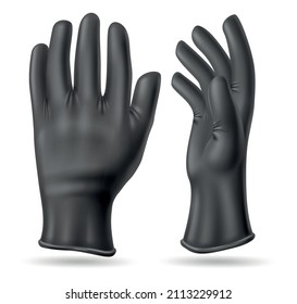 Realistic black gloves. Hand protective cleaning equipment