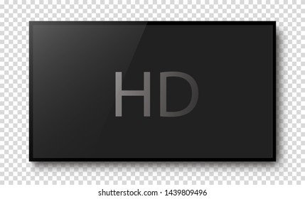 Realistic black HD television screen on a isolated baskgound. 3d blank TV led monitor - stock vector.