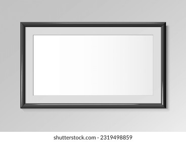 Realistic Black horizontal frame. For an image with an aspect ratio of 2 to 1 Posters on wall Mock-up. Frames Design Template for Mockup. Vector illustration