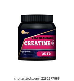 Realistic black jar of sport nutrition creatine vector illustration