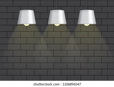 Realistic Black Lamp and Lighting on the wall Background Illustration