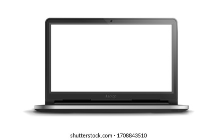 Realistic black laptop with empty screen on isolated background, mockup of the laptop on white background, empty space for your design, vector illustration