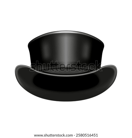 Realistic black leather top hat 3d vector object isolated on white background, steampunk fashion design, creative headdress, accessory photo filter mockup.