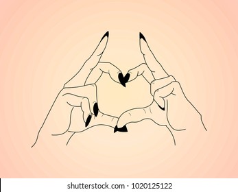 Realistic  Black line stroke  Heart shaped hand sketch on yellow to pink gradient.
