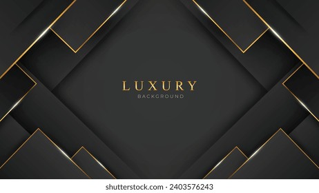 Realistic Black Luxury Background with Golden Lines. Abstract Background and Backdrop in 3d Style. Deluxe and Elegant Background Design Vector Illustration